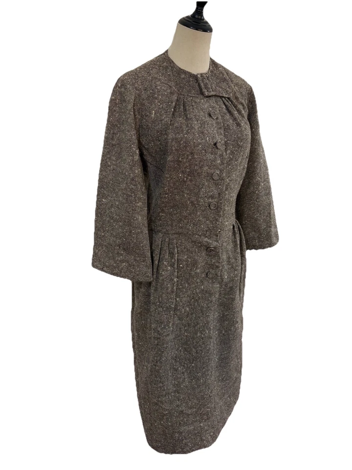 Vtg 50s Wool Tweed Pencil Dress Made In France 29”w Couture High End  - Image 3 of 4