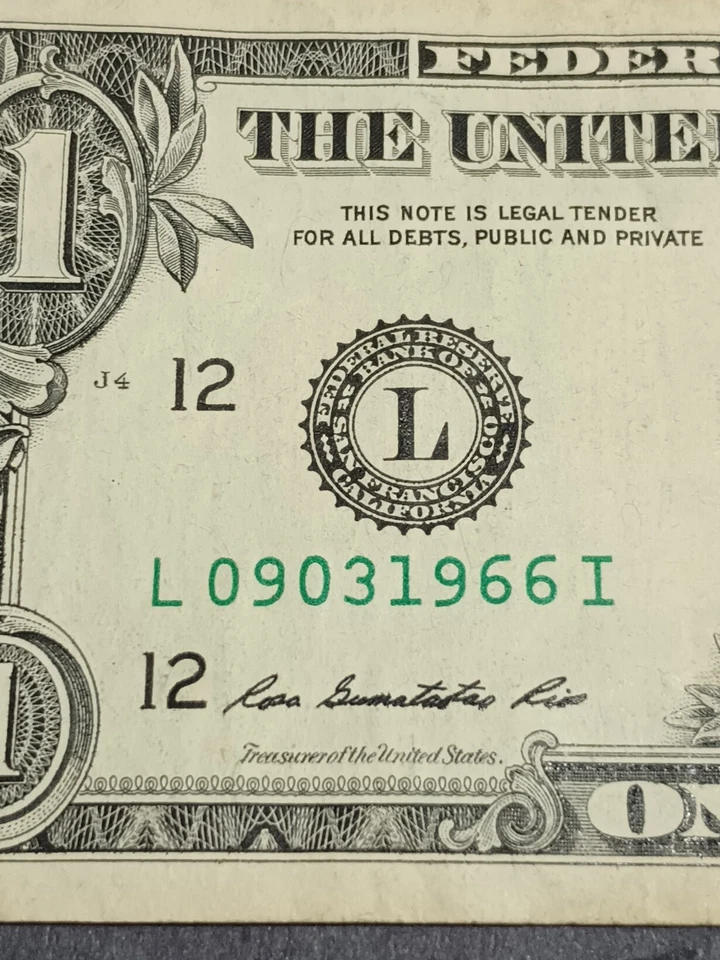 🎇2013 $1 L SAN FRANCISCO BEP TRUE BIRTHDAY NOTE SEPTEMBER 3 1966 (09031966I)🎉 - Image 2 of 4