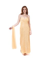 FINAL SALE! - LIZ ELANA Long Dress for Women Lace Pale Yellow Guess - Size 12