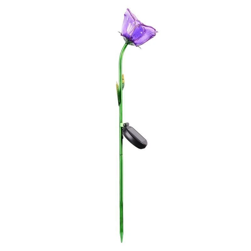 30.3 in Purple Flower Solar Powered Glass Garden Stakes 4 Pcs Rust Resistant Hot - Image 2 of 4