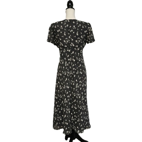 Vintage 80s 90s Donna Ricco Black Floral Midi Dress Size 8P Whimsigoth Academia - Picture 4 of 6