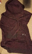 Papaya Ladies Wide Knit Roll Neck Jumper Burgundy Black Size S VGC 