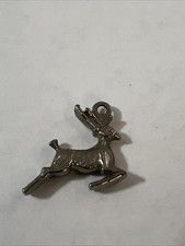 Charm Deer Graceful Leaping Running Pendant Reindeer Antlers Silver Buck