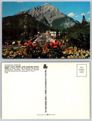 Vintage Banff Main Street Cascade Mountain, Canadian Rockies Postcard 1968