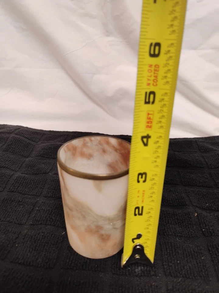 Candelabro Cilindro 3", Diseños de Remolino Marrón y Blanco con Borde Dorado Foto 3 de 4