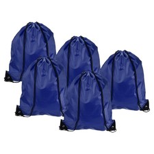 5Pcs 42x34cm Nylon Drawstring Backpack Cinch Storage Sack Sports Bags Dark Blue