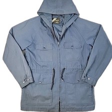 Vintage Sears Jacket Men Sz XL? Blue Outerwear Full Zip Pockets Hood