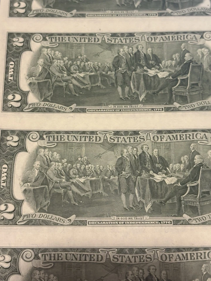1976 $2 Bill (two dollar) Uncirculated Uncut Sheet Of 4 Bills (Bicentennial) - Image 4 of 4
