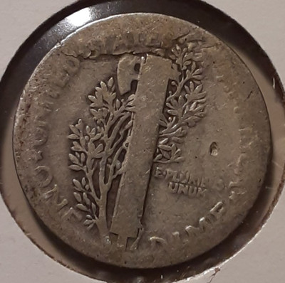 1920 Mercury Dime 10c Philadelphia Mint 90% Silver 235-12920/RBJ rev die crack?