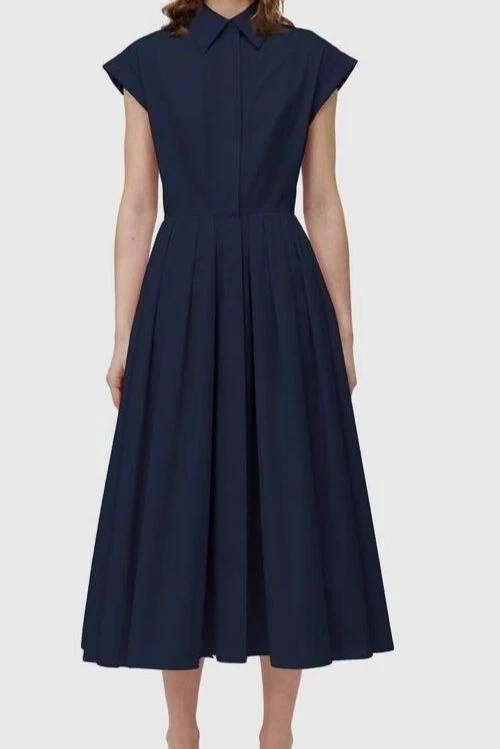 Alexander McQueen — McQueen Women Blue cap-sleeve pleated shirt dress Size 40