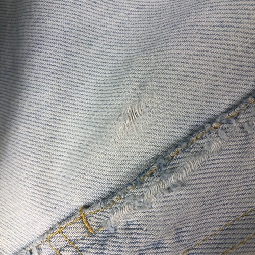 VTG 90s Bugle Boy Jeans Men's 32 x 29* Light Blue Thrashed Stained Denim Cotton - Picture 2 of 24