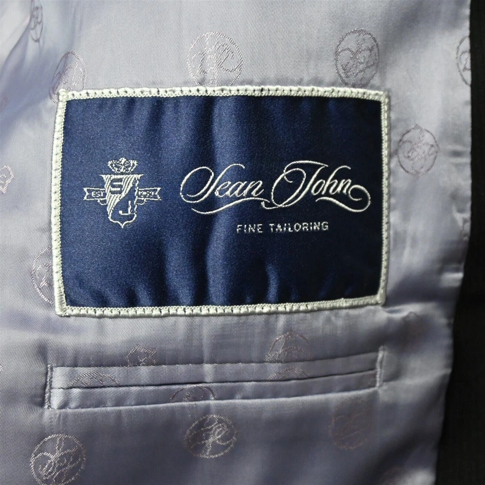 Sean John 44L 38x30Black Stripe Enterprise Mens Sport Coat Jacket Pants Suit - Image 4 of 4