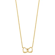 Ioka - 14K Yellow Gold Interlocking Double Hearts Pendant Chain Necklace - 17+1"