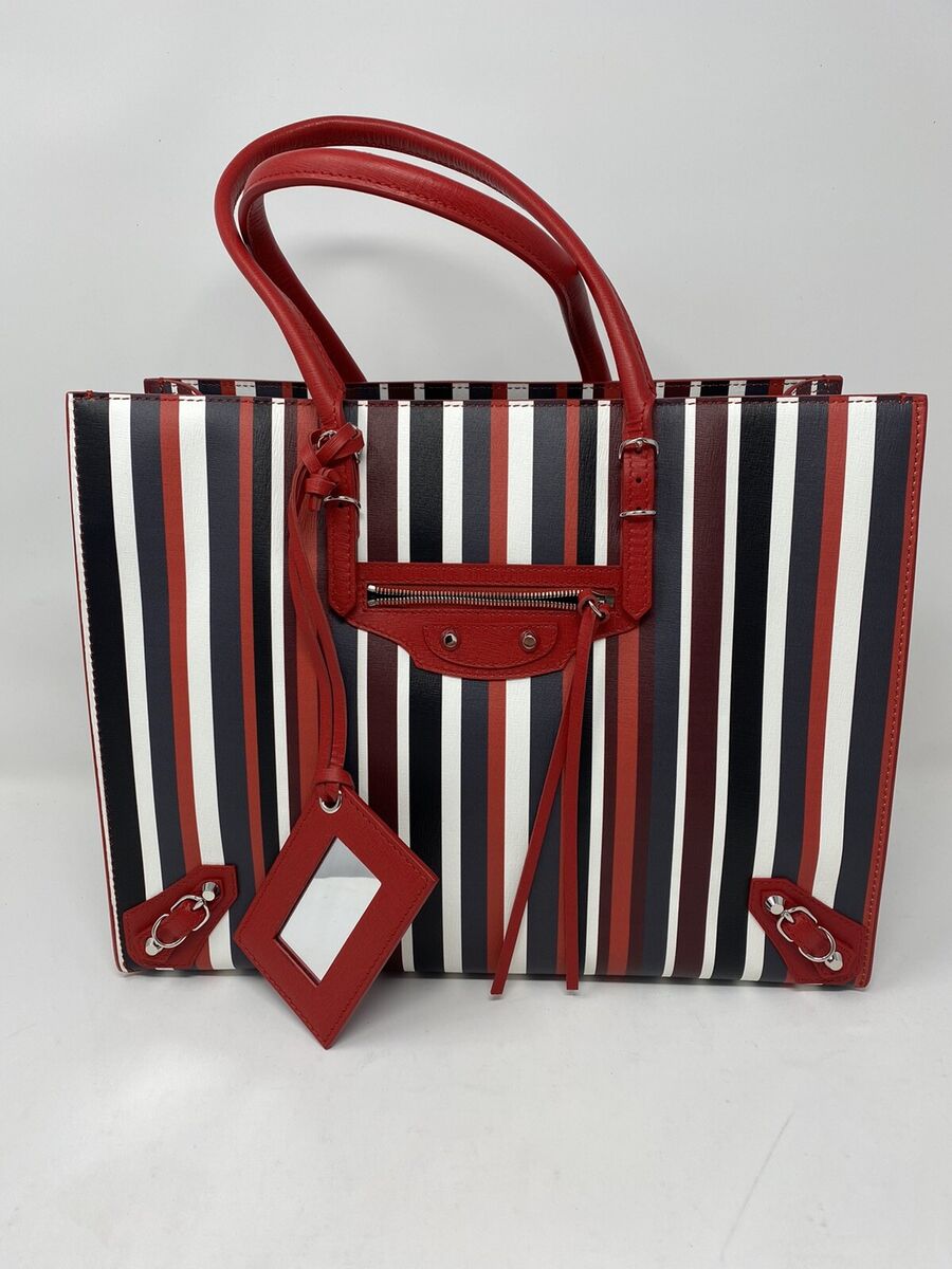 Balenciaga Papier B4 AJ Red Striped Zip-Around Tote Bag Balenciaga Papier B4 AJ Red Striped Zip-Around Tote Bag