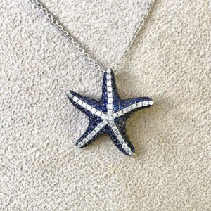 Authentic 2Ct Round Cut Lab Created Blue Sapphire Starfish Pendant 14K White Gold Plated