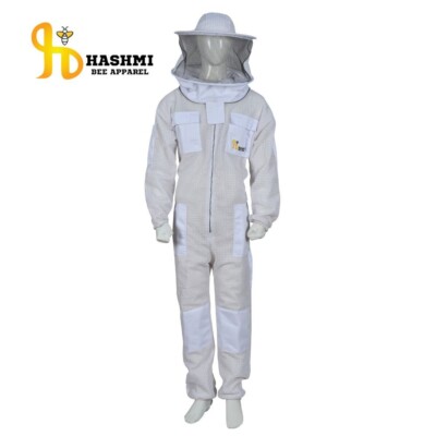 Full Ventilated Beekeeping String Protective Suit 3 Layers Round Hat White
