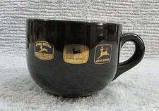 Vintage 1990's Black Stoneware Pottery w Gold Deer Logos John Deere 3x4 Cup Mug