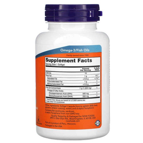 NOW Foods, Ultra Omega-3, 500 EPA / 250 DHA, 90 Enteric Coated Softgels - Picture 2 of 2