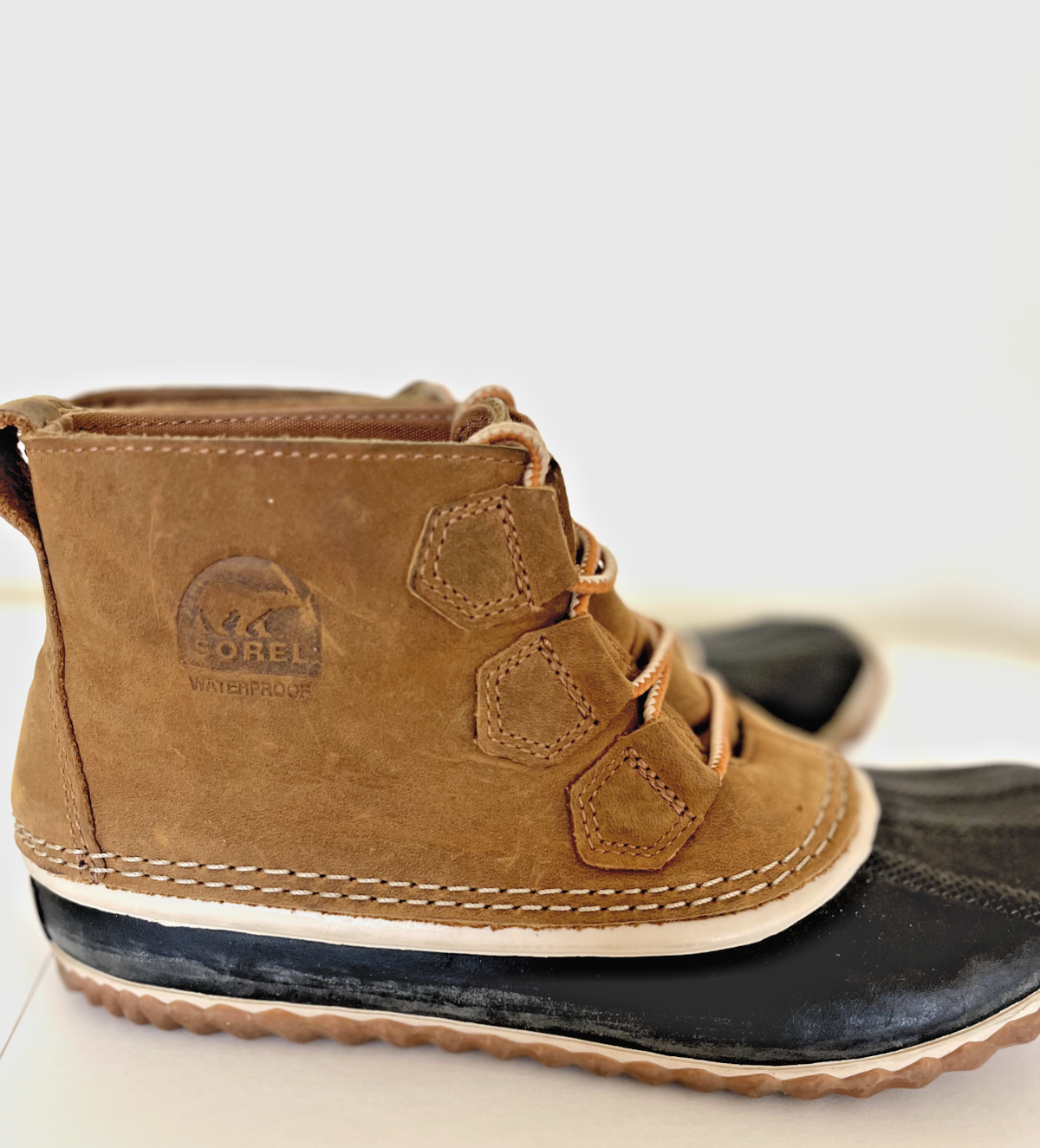 Sorel Out 'N About Brown Leather Rubber Lace Ankle Duck Boots Sz 7