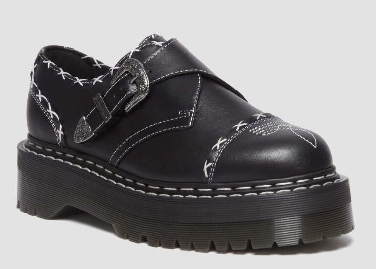 【UK6】Dr. Martens Monk Quad GA Dr. Martens Monk Quad GA Leather Strap Shoes Platform - Black