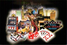 Postcard Las Vegas, Nevada - Montage of Gambling Themes  View of The Strip