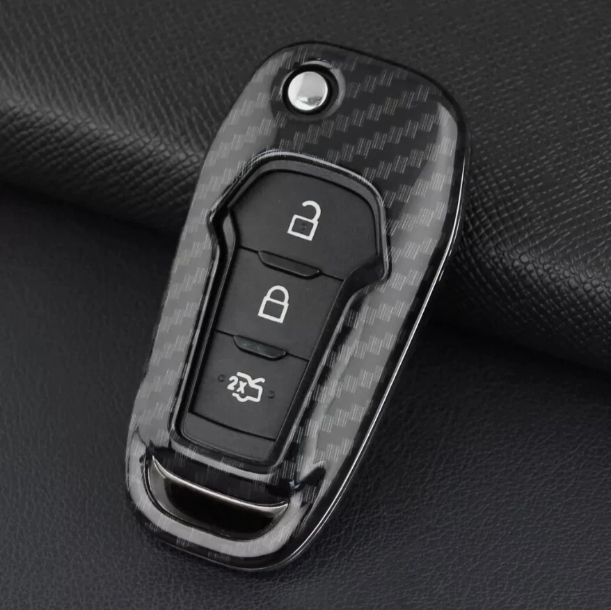 Carbon Style Flip Key Shell Cover Fob Case For Ford Ecosport F150 F250 Ranger XL - Image 4 of 4