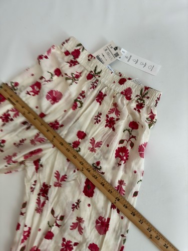 ZARA Sz. S flowing wide leg trousers,white&red floral printed,elastic waist NWT - Picture 10 of 17