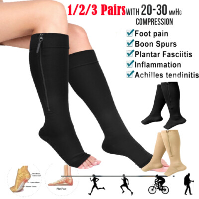1/2/3pk Zipper Compression Socks Open Toe 20-30mmHg Circulation Pressure Support