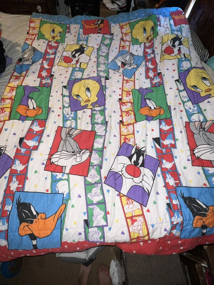 Juego de cama edredón completo vintage 1993 Looney Tunes ~ sábana ~ volantes de polvo ~ ¡equilibrio! Foto 2 de 3