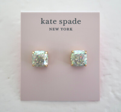 KATE SPADE Small Square Studs Earrings NWT $32 Opal glitter
