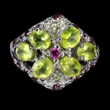 925 Sterling Silver Ring Oval Peridot Rhodolite Natural Gemstone Jewelry Size 8