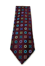 BCBG Attitude Mens Burgundy Red Square Geometric Print Hand Sewn Silk Neck Tie