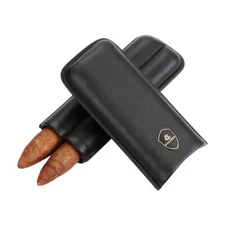 Galiner Leather 2 Tubes Travel Cigar CaseFor Men Portable Cigar Humidor Holder