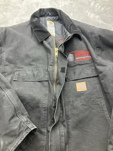 Carhartt Jacket Mens 2XL XXL Black Graphic Workwear Chore Barn Coat Spellout C26 - Picture 10 of 13