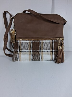 Alyssa Tan and Plaid Vegan Crossbody Purse
