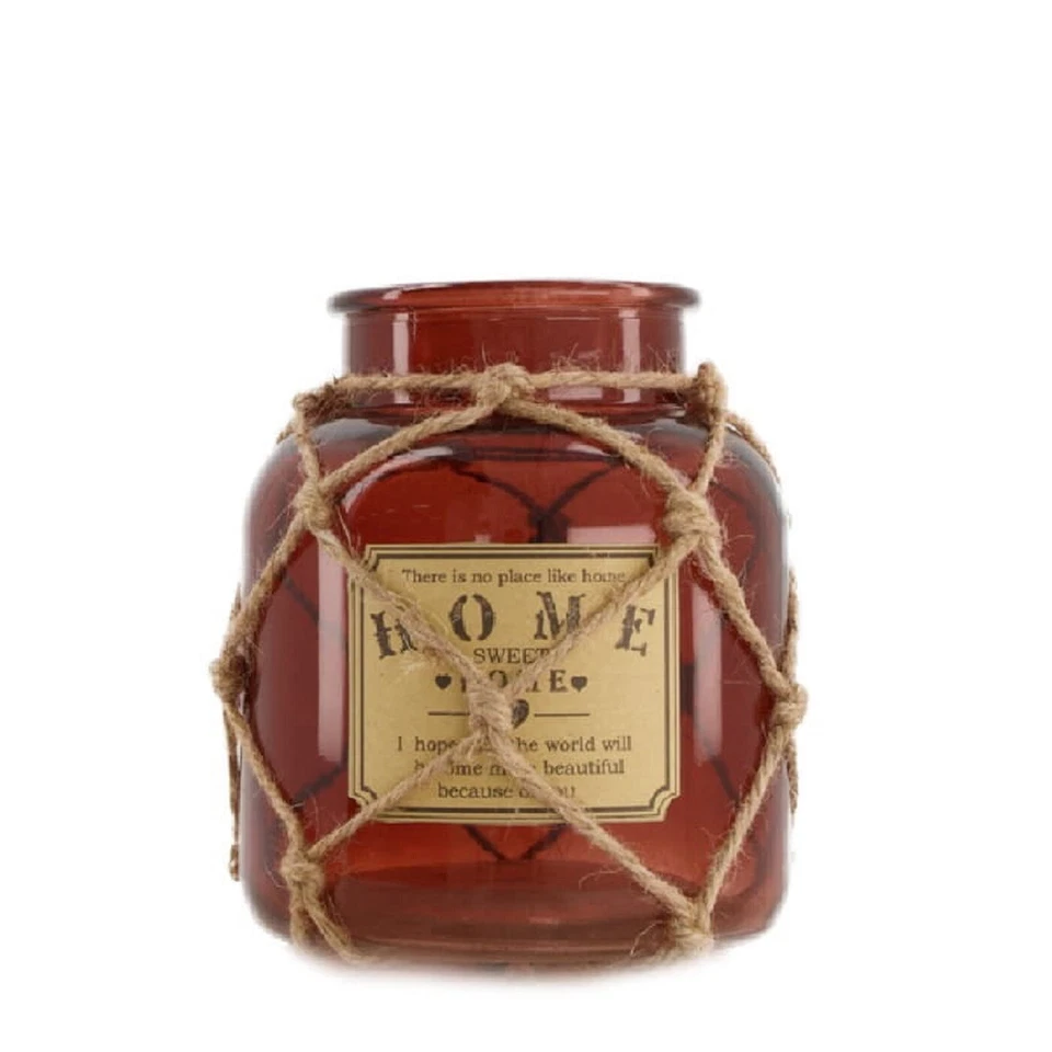 Glasflasche Teelichthalter Vase Glas mit Seil und Spruch Ø 14 cm, Höhe 16 cm