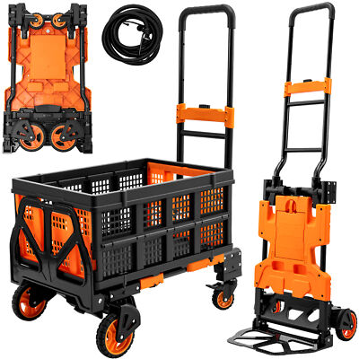 LoJok 2 in 1 Foldable Hand Truck Dolly with Folding Basket & Wheels (Orange)