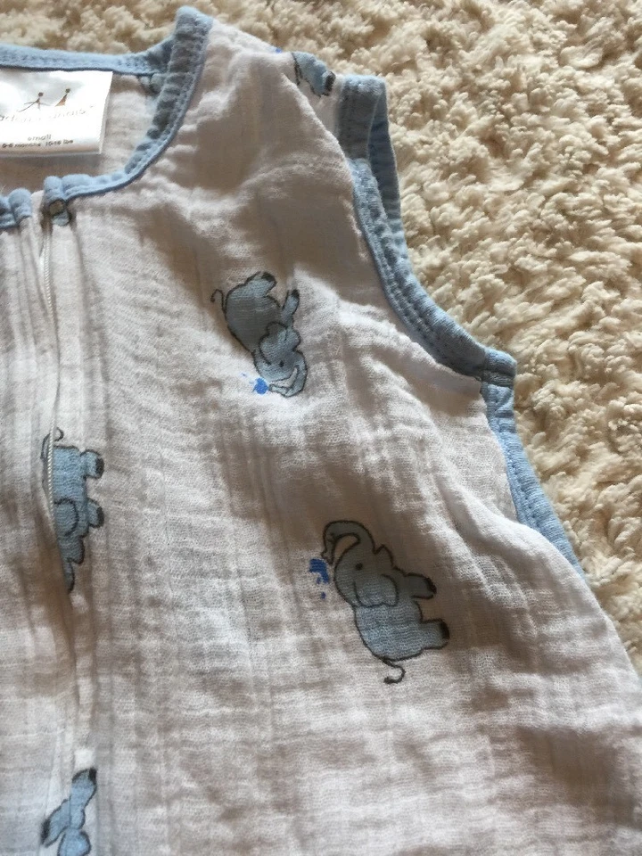 Saco de dormir pequeño Aden Anais niños blanco azul elefantes 0-6 meses Foto 2 de 4