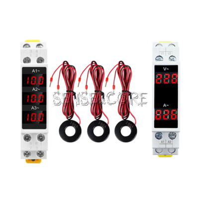 AC 80-500V 1-100A DIN Rail AC Ammeter Digital Display Voltage Current Meter DE