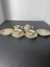 Noritake Mini Tea Set Demi Cup Espresso  Floral Orange Luster Cream Sugar Plates