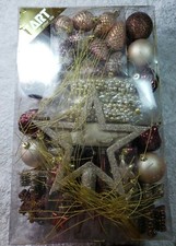 Christmas Ornament 70 piece assortment with tree topper. SHINY MATTE METALLIC.