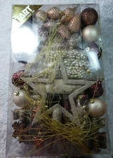 Christmas Ornament 70 piece assortment with tree topper. SHINY MATTE METALLIC. 