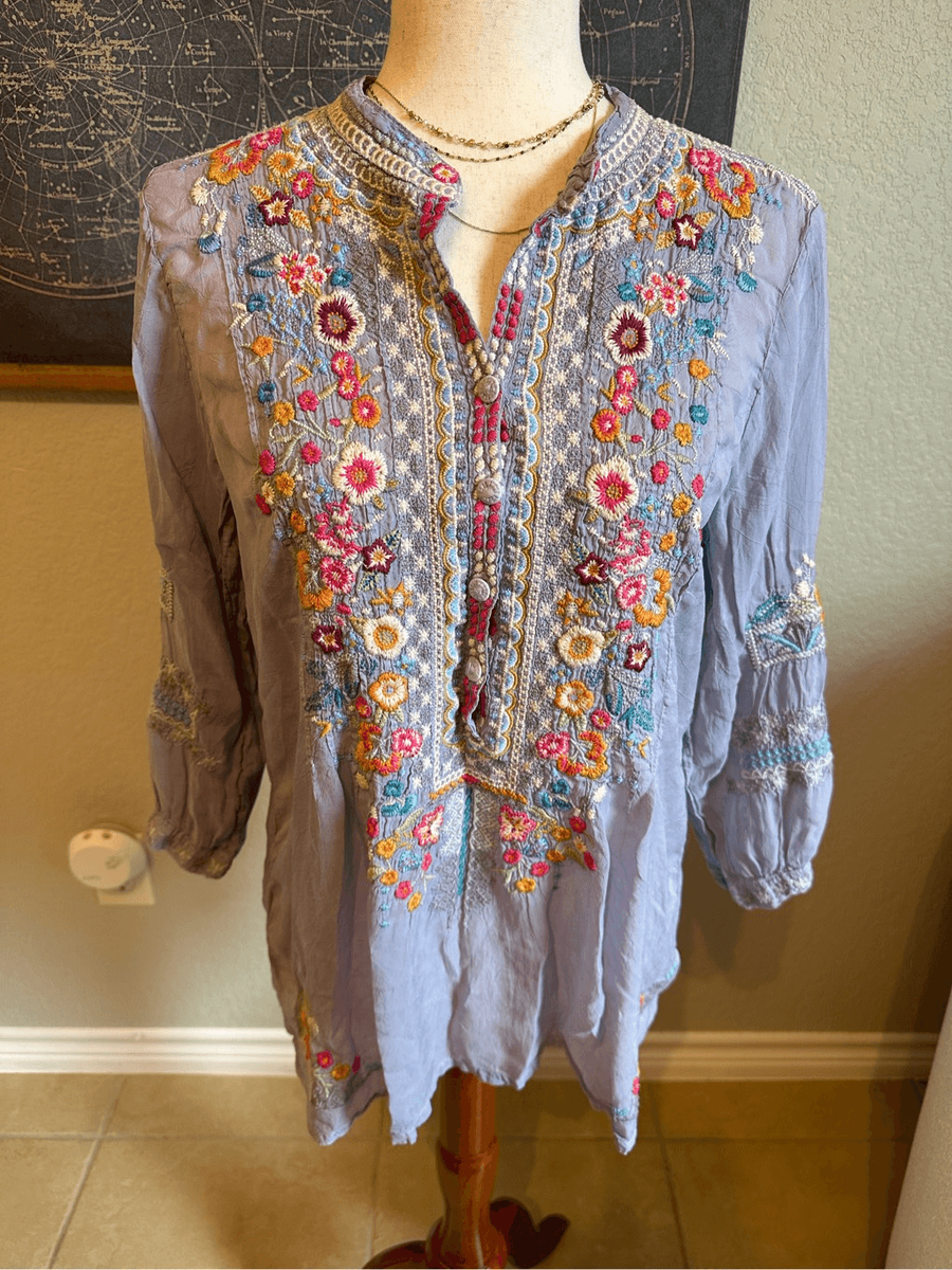 Johnny Was Bethanie Embroidered Rayon Floral Tunic Top Women