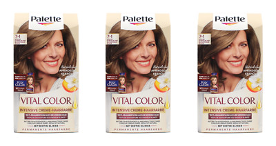 3x Poly Palette Vital Color Intensive Creme-Haarfarbe 7-1 Kühles Dunkelblond EA4