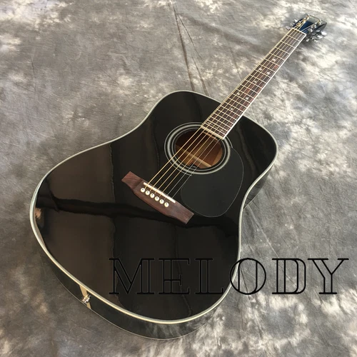 Custom Black D35 Johnny Cash Acoustic Electric Guitar Solid Spruce Top 6-String