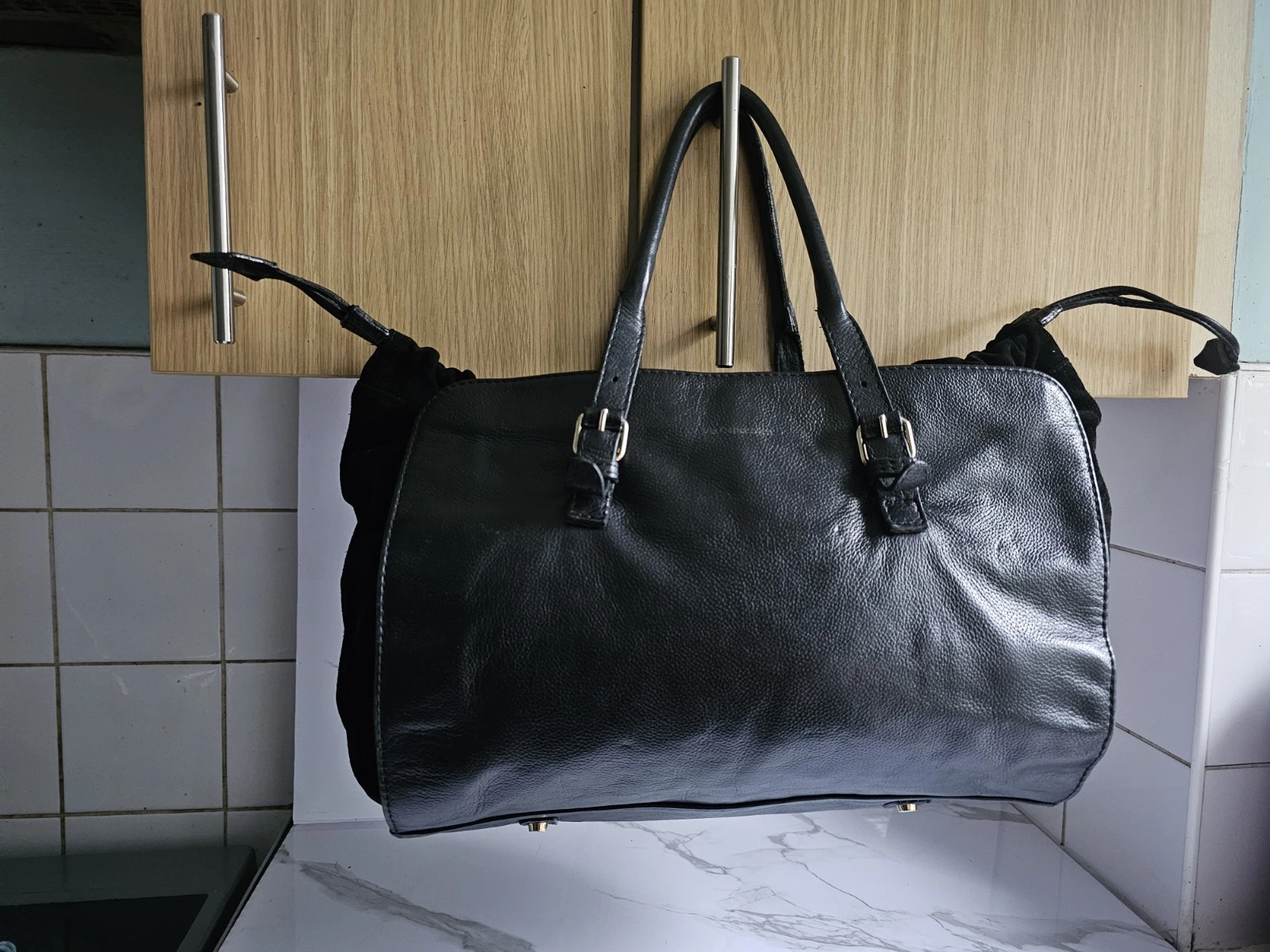 VIA REPUBLICA DESIGNER WOMENS BLACK LEATHER TOTE SATCHEL SHOULDER LARGE HANDBAG