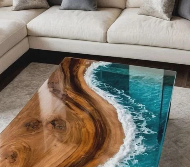 Ocean Epoxy Resin Table | Handmade Wooden Furniture | Resin River Table for Gift - Image 3 of 4