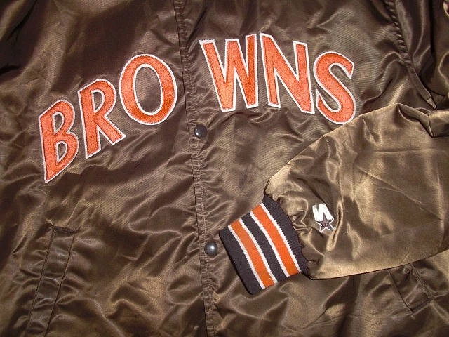CHAQUETA DE INICIO VINTAGE AÑOS 90 CLEVELAND BROWNS bomber botón a presión para hombre XL AFILADA! Foto 3 de 4