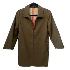 Theory Vintage Trench Coat Lined. Zip Front.Olive Green Women Large. Made in USA