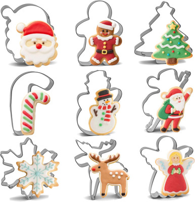 Christmas Cookie Cutters Set - 9 Pieces - Christmas Tree, Gingerbread Man, Snowf